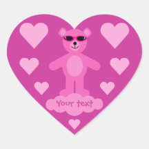 Niedlicher rosa Teddy-Bär mit Herzen u. Schatten Sticker