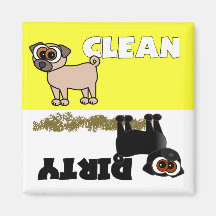 Niedlicher schwarzer Mops-sauberer/schmutziger Spü Kühlschrankmagnet