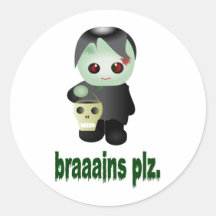 Niedlicher Trick-oder-Behandelnzombie - "braaains  Runde Aufkleber