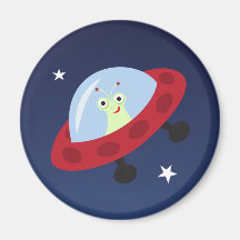 Niedliches alien im Raumschiff-Cartoonmagneten für