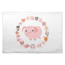 Niedliches Cartoon-Schweinemandala-Tischset