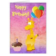 Niedliches Giraffen-, Kuchen-u. Ballon-alles Gute  Karte