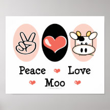 Niedliches Kuh-Plakat FriedensLiebe-MOO