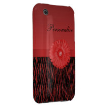 Niedliches rotes Gerberagänseblümchen auf Zebramus iPhone 3 Cover