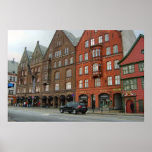 Norway, Bergen, Tall traditional city buildings Print