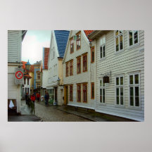 Norway, Bergen, wooden houses and a cobbled street Posters