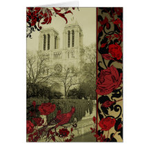 Notre Dame mit Vintager Rosen-Gruß-Karte