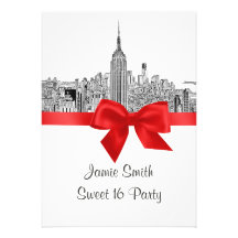 NYC breiter Skyline ätzte 16. Geburtstag Ankündigungskarte
