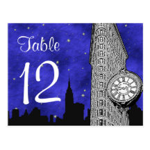 NYC Flatiron Tischnummer Skyline-Silhouette-Querst Postkarte