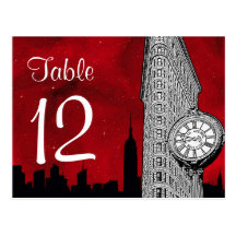 NYC Fltn Tischnummer Skyline-Silhouette-rote Quers Postkarte