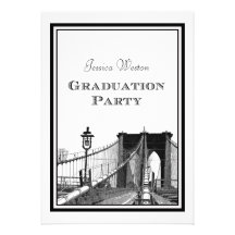 NYC Skyline Bklyn Bridge #1R Etched Graduation Invitations