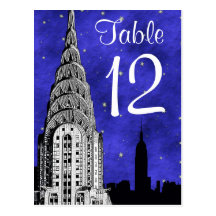 NYC Skyline-Silhouette-blaue Starry Tischnummer Postkarten