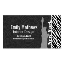 NYC; statue of liberty,Black & White Zebra Stripes Business Card Templates
