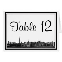 NYC Wide Skyline Etched Framed BW  Table Number Card