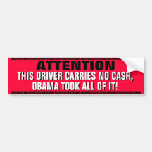 OBAMA-ATTENTION-THIS FAHRER TRÄGT KEIN BARGELD, OB AUTO AUFKLEBER