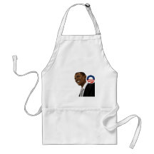 Obama, der mit Obama-Logo zeichnet Schürze