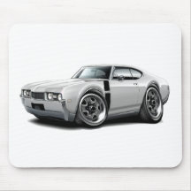 Olds 442 Weiß-Schwarzes Auto 1968 Mauspads