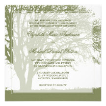 Olivgrünes Grün-Eichen-Baum-Hochzeit im Herbst Individuelle Einladung
