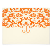 Orange Damast-Monogramm-Hochzeit UAWG Karten Personalisierte Einladungskarte