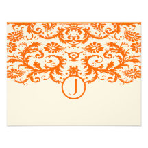 Orange Damast-Monogramm-Hochzeit UAWG Karten Personalisierte Einladungskarte