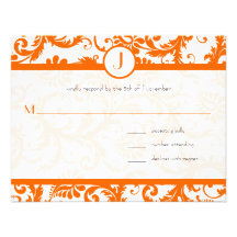 Orange Damast-Monogramm-Hochzeits-Einladung