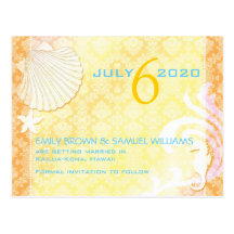 Orange + Gelbe Chic-Strand-Hochzeit Save the Date Postkarten