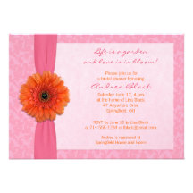 Orange Gerber rosa BlumenBrautparty-Einladung