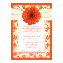Orange Gerbera-Elfenbein-Blumenhochzeits-Einladung