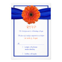 Orange Gerbera-Gänseblümchen-blaue Hochzeits-Antwo Personalisierte Einladungskarten