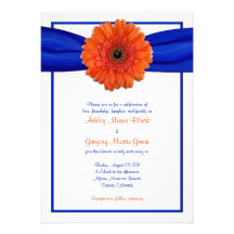 Orange Gerbera-Gänseblümchen-blaue Hochzeits-Einla