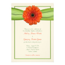 Orange Gerbera-Gänseblümchen-Grün-Hochzeits-Einlad