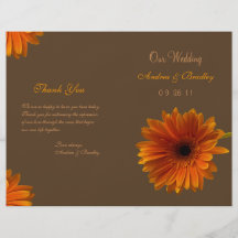 Orange Gerbera-Gänseblümchen-Hochzeits-Programm Bedruckte Flyer
