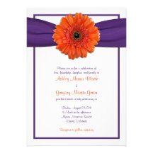 Orange Gerbera-Gänseblümchen-lila Hochzeits-Einlad