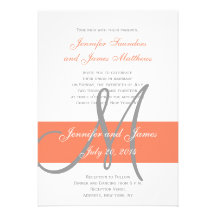 Orange graue Monogramm-Namen der Hochzeits-Einladu