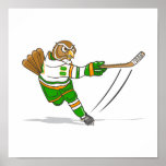 Orange grüne Hockey-Eule Plakatdruck