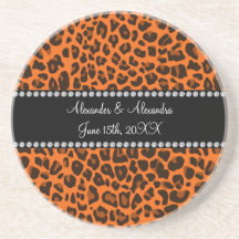 Orange leopard print wedding favors coaster