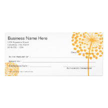 Orange Löwenzahn-Blumen-Geschenk-Zertifikat-Entwur Werbekarten