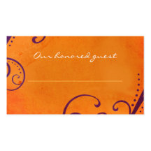 Orange mit Pflaumen-Wirbel Placecard/Bevorzugungs- Visitenkarten Vorlage