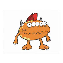 orange Mohikanermonster viele Augen Postkarte