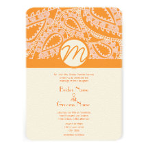 Orange Paisley-Hochzeits-Einladung
