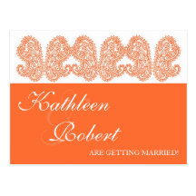 Orange Postkarten Paisleys Save the Date