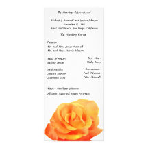 Orange Rosen-Hochzeits-Programm Individuelle Werbe Karte