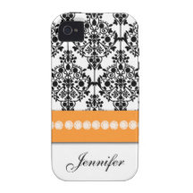 Orange Schwarz-weißer Blumendamast iPhone 4 Kasten