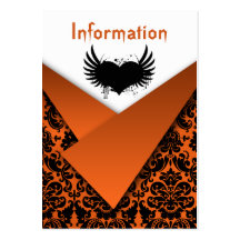 Orange, schwarze Damast-Hochzeits-Einschließungs-K Visitenkartenvorlage