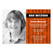 Orange Schwarzes Stripes Foto-Bar Mitzvah Einladun