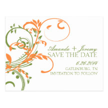 Orange und grünes doppeltes Blumen Save the Date Postkarten
