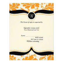 Orange und schwarzes Damast Paisley-Hochzeit UAWG Personalisierte Ankündigungen