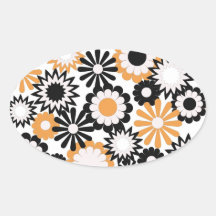 Orange, weiße und schwarze Blumenaufkleber