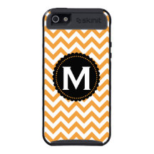 Orange weißes Monogramm-Zickzack Muster iPhone 5 Schutzhülle