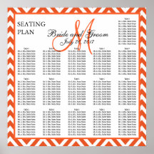 Orange Zickzack Zickzack-Hochzeits-Sitzplatz-Diagr Plakat